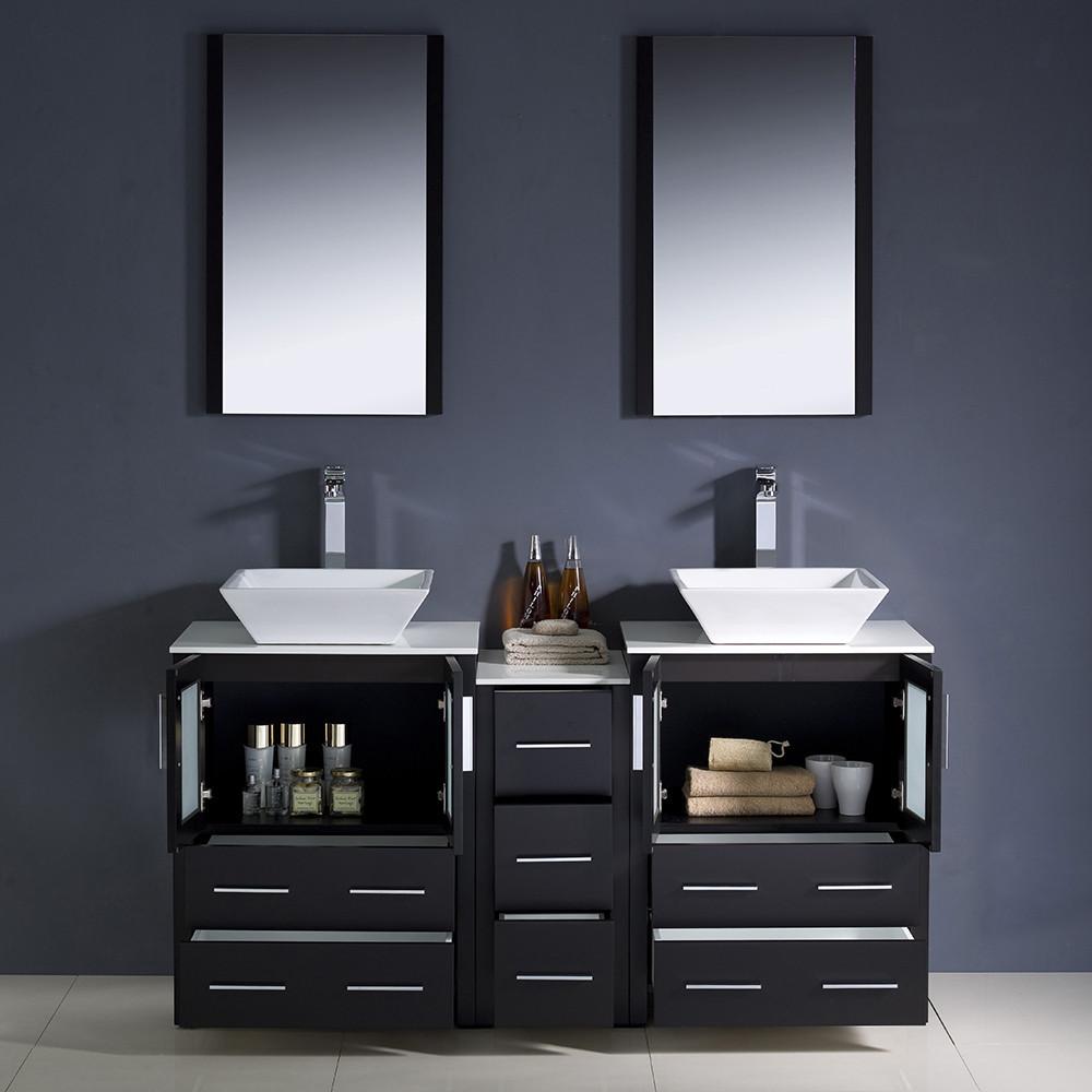 Fresca Torino 60" Espresso Modern Double Sink Vanity w/ Side Cabinet & Vessel Sinks Vanity Fresca 