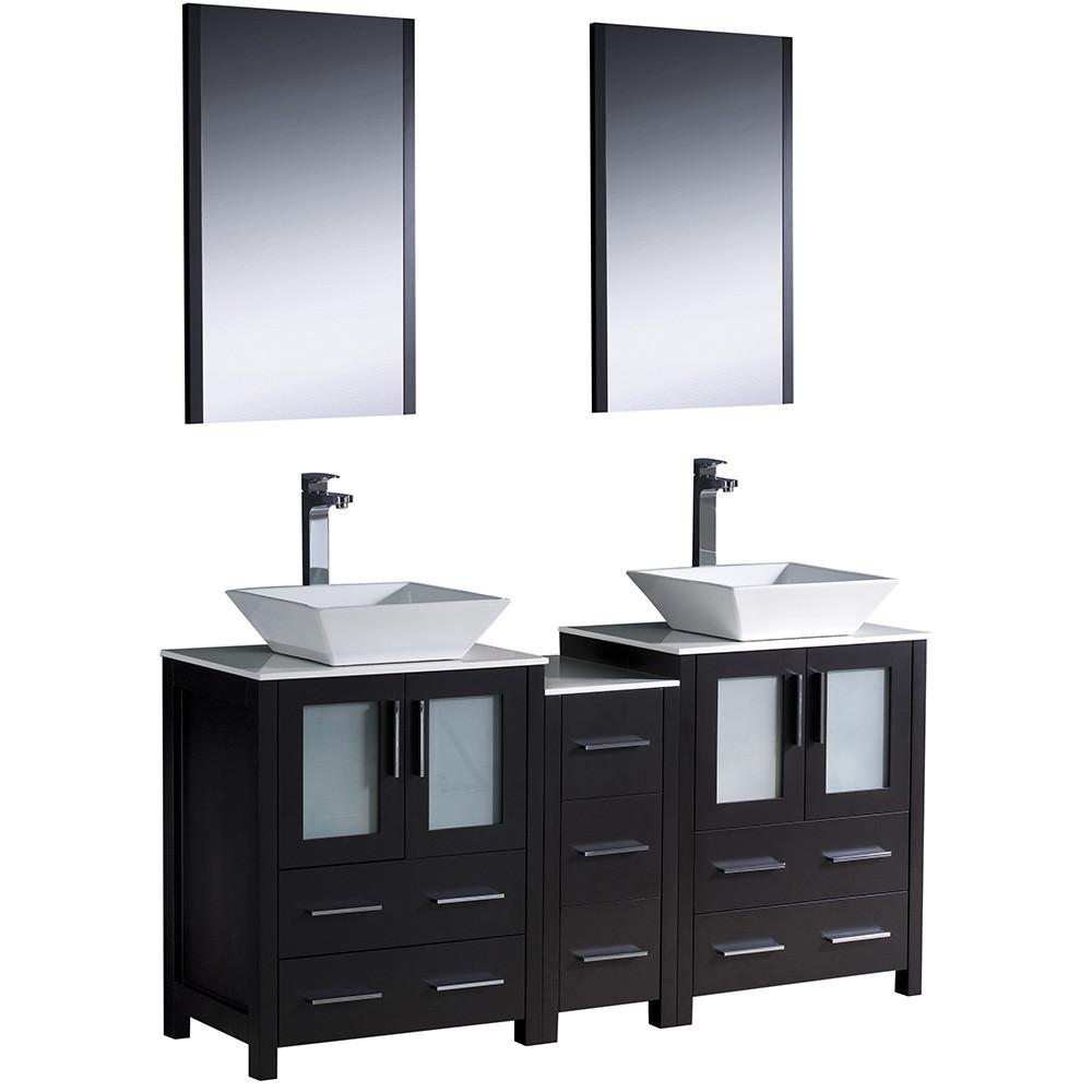 Fresca Torino 60" Espresso Modern Double Sink Vanity w/ Side Cabinet & Vessel Sinks Vanity Fresca 