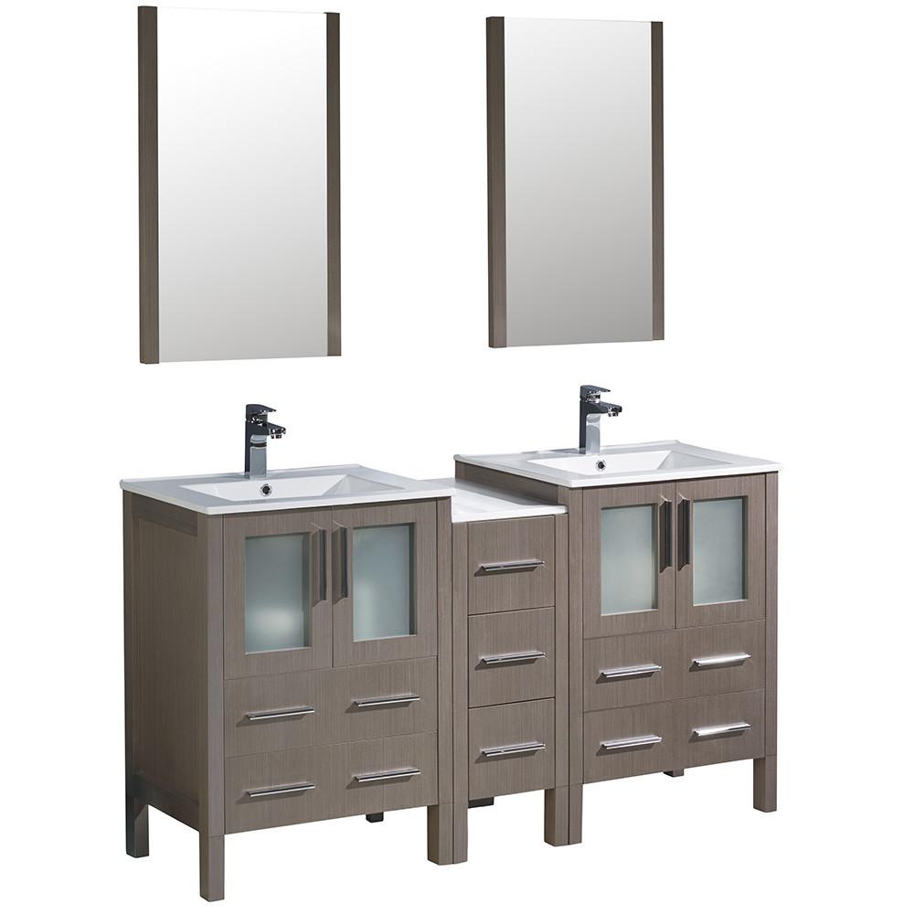 Fresca Torino 60" Gray Oak Modern Double Sink Vanity w/ Side Cabinet & Integrated Sinks Vanity Fresca 