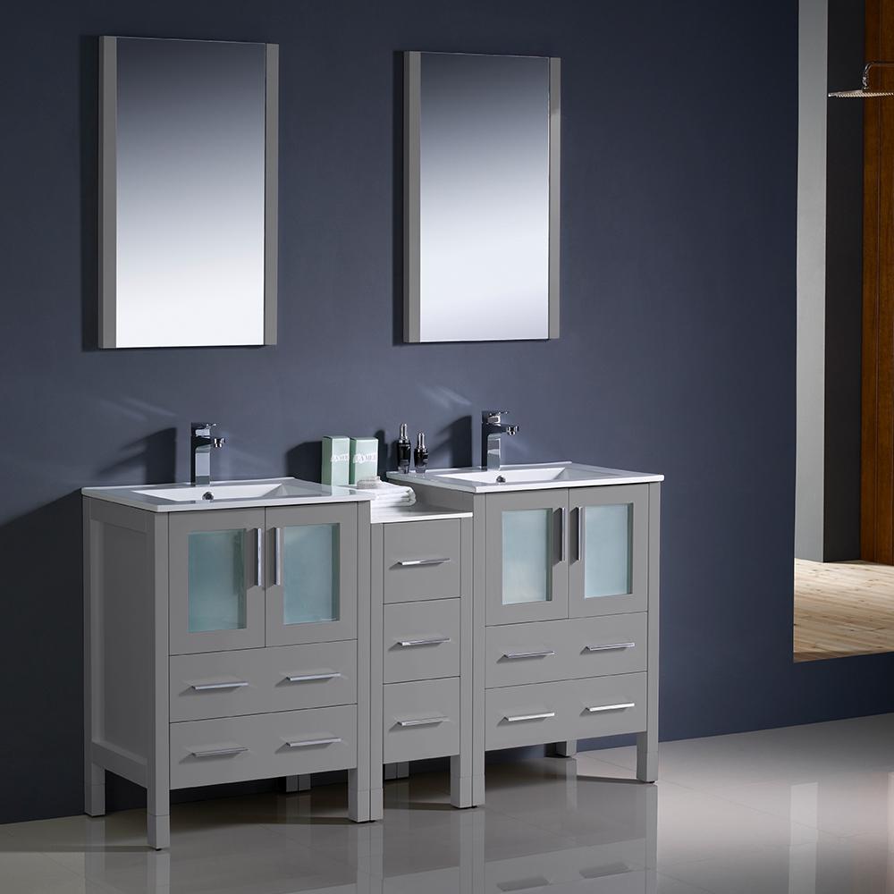 Fresca Torino 60" Gray Oak Modern Double Sink Bathroom Vanity w/ Side Cabinet & Integrated Sinks Vanity Fresca 