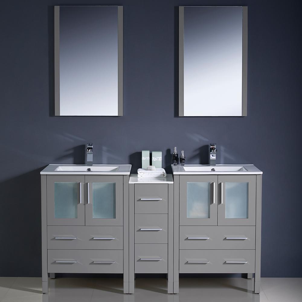 Fresca Torino 60" Gray Oak Modern Double Sink Bathroom Vanity w/ Side Cabinet & Integrated Sinks Vanity Fresca 