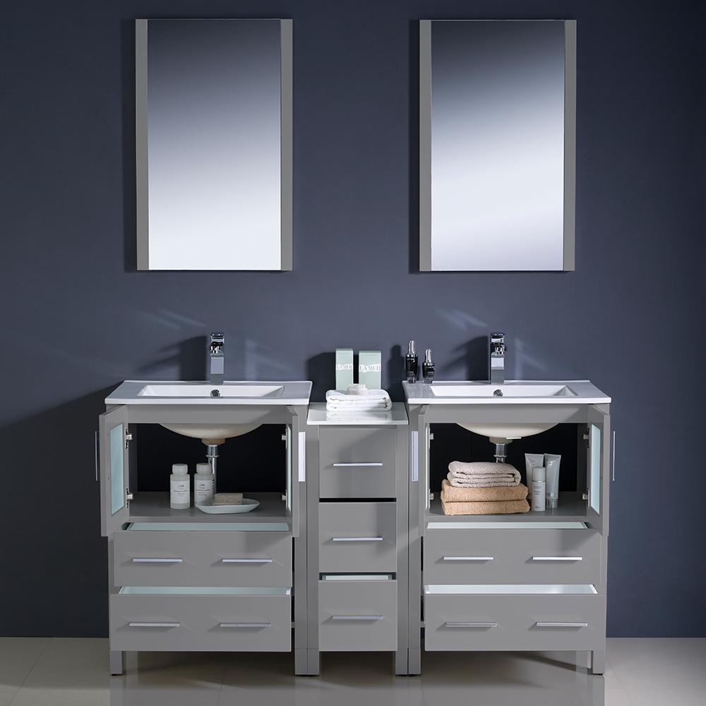 Fresca Torino 60" Gray Oak Modern Double Sink Bathroom Vanity w/ Side Cabinet & Integrated Sinks Vanity Fresca 