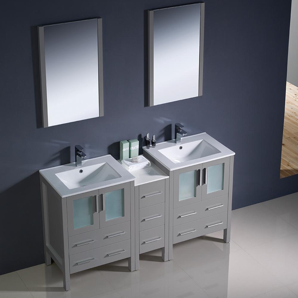 Fresca Torino 60" Gray Oak Modern Double Sink Bathroom Vanity w/ Side Cabinet & Integrated Sinks Vanity Fresca 