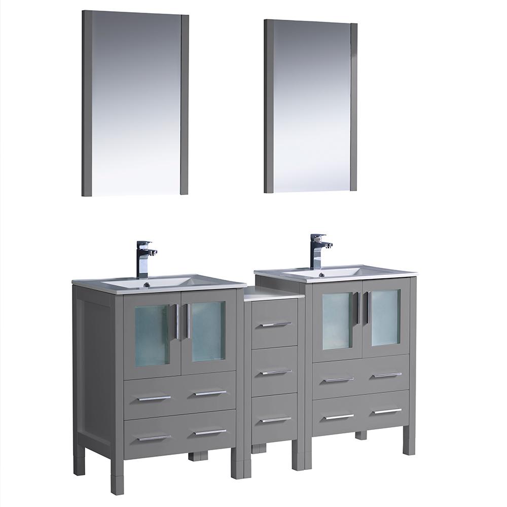 Fresca Torino 60" Gray Oak Modern Double Sink Bathroom Vanity w/ Side Cabinet & Integrated Sinks Vanity Fresca 