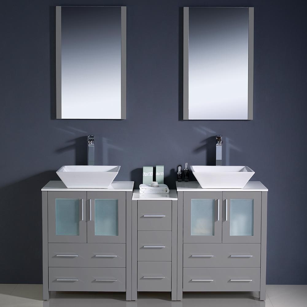 Fresca Torino 60" Gray Modern Double Sink Bathroom Vanity w/ Side Cabinet & Vessel Sinks Vanity Fresca 
