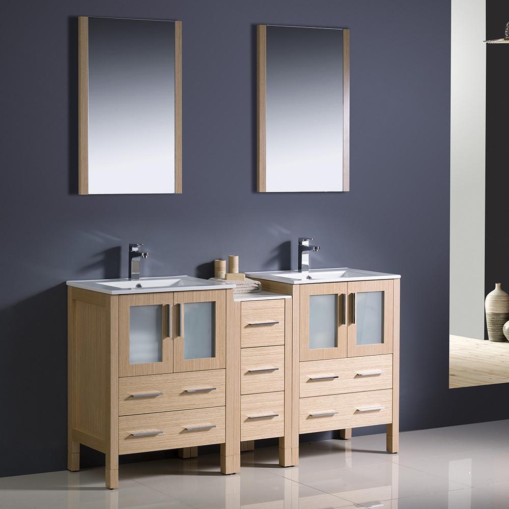 Fresca Torino 60" Light Oak Modern Double Sink Vanity w/ Side Cabinet & Integrated Sinks Vanity Fresca 