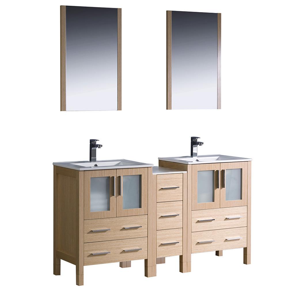 Fresca Torino 60" Light Oak Modern Double Sink Vanity w/ Side Cabinet & Integrated Sinks Vanity Fresca 