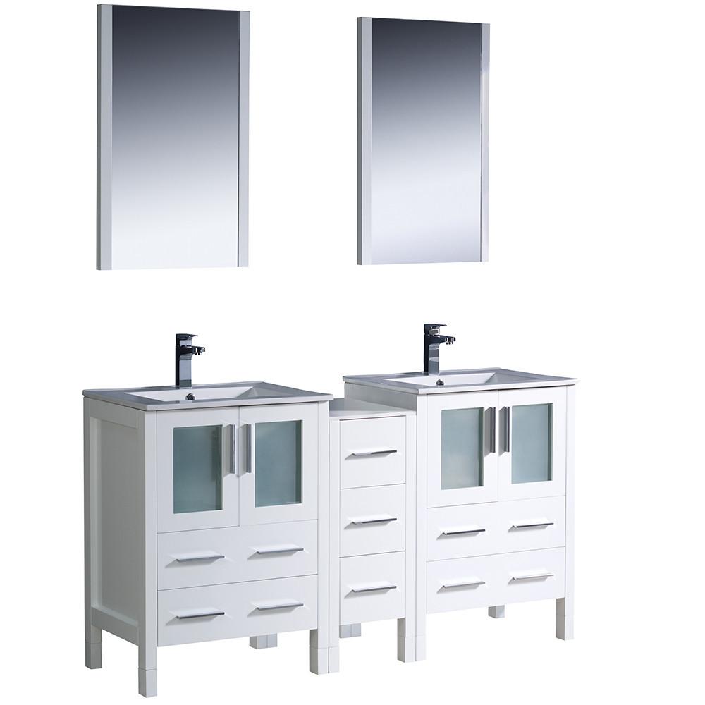 Fresca Torino 60" White Modern Double Sink Vanity w/ Side Cabinet & Integrated Sinks Vanity Fresca 
