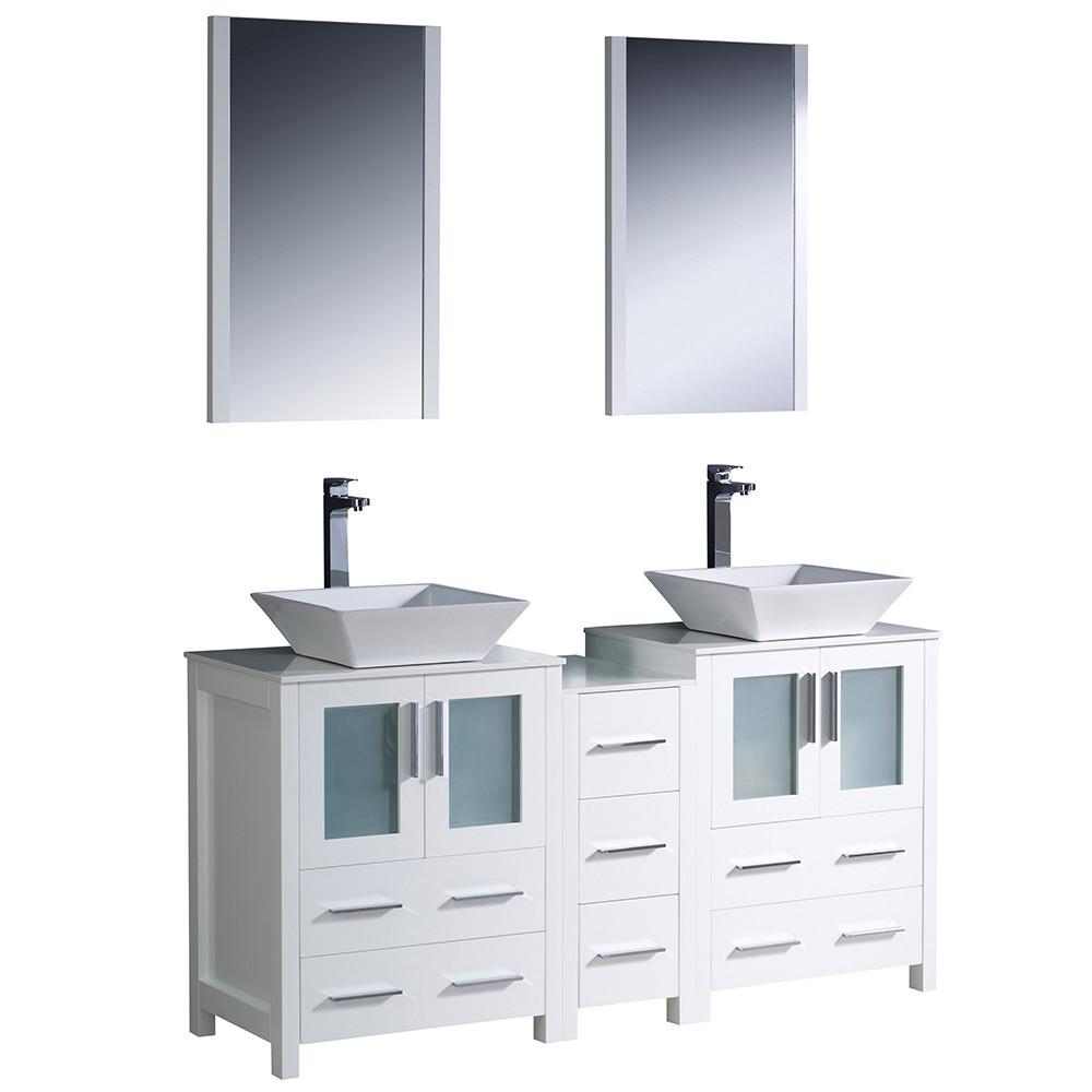 Fresca Torino 60" White Modern Double Sink Vanity w/ Side Cabinet & Vessel Sinks Vanity Fresca 