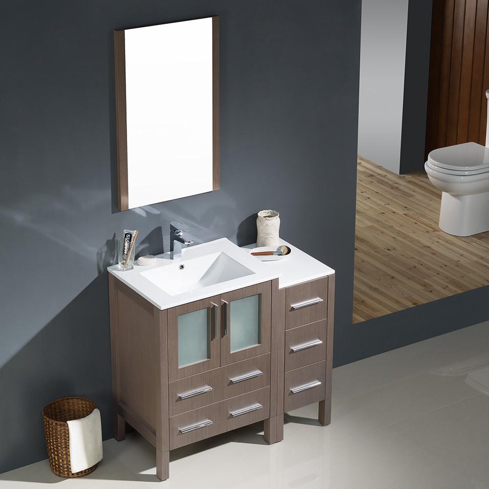 Fresca Torino 36" Gray Oak Modern Vanity w/ Side Cabinet & Integrated Sinks Vanity Fresca 