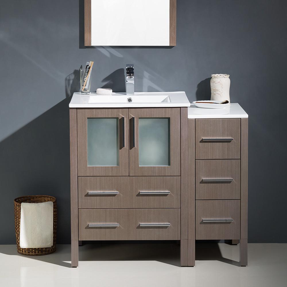 Fresca Torino 36" Gray Oak Modern Vanity w/ Side Cabinet & Integrated Sinks Vanity Fresca 