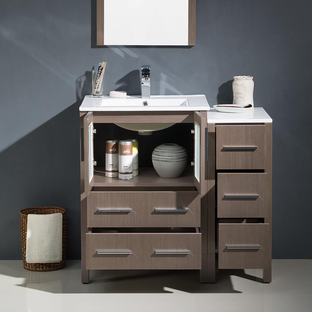 Fresca Torino 36" Gray Oak Modern Vanity w/ Side Cabinet & Integrated Sinks Vanity Fresca 