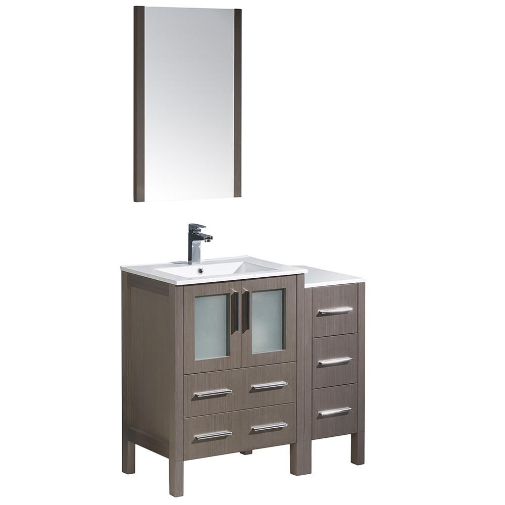 Fresca Torino 36" Gray Oak Modern Vanity w/ Side Cabinet & Integrated Sinks Vanity Fresca 