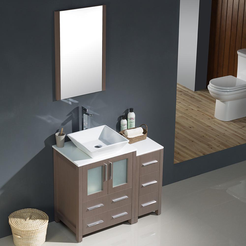 Fresca Torino 36" Gray Oak Modern Bathroom Vanity w/ Side Cabinet & Vessel Sink Vanity Fresca 