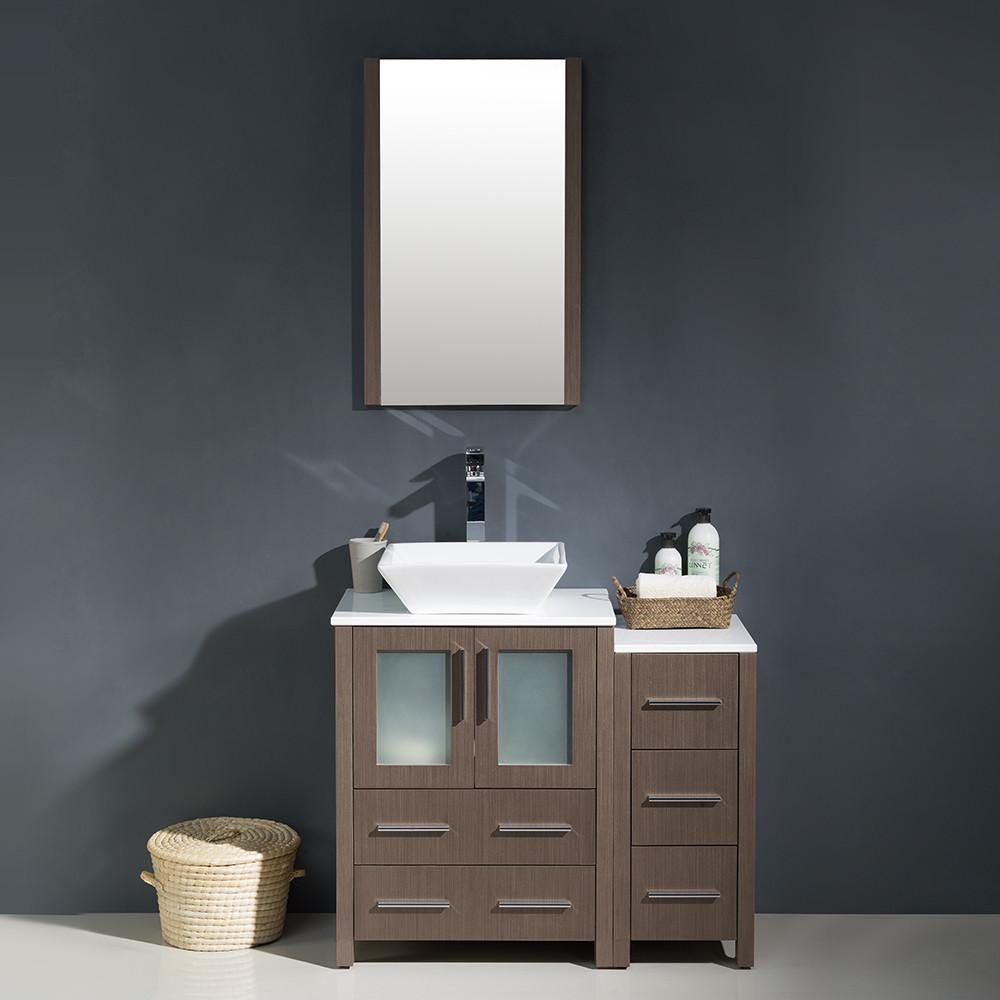 Fresca Torino 36" Gray Oak Modern Bathroom Vanity w/ Side Cabinet & Vessel Sink Vanity Fresca 