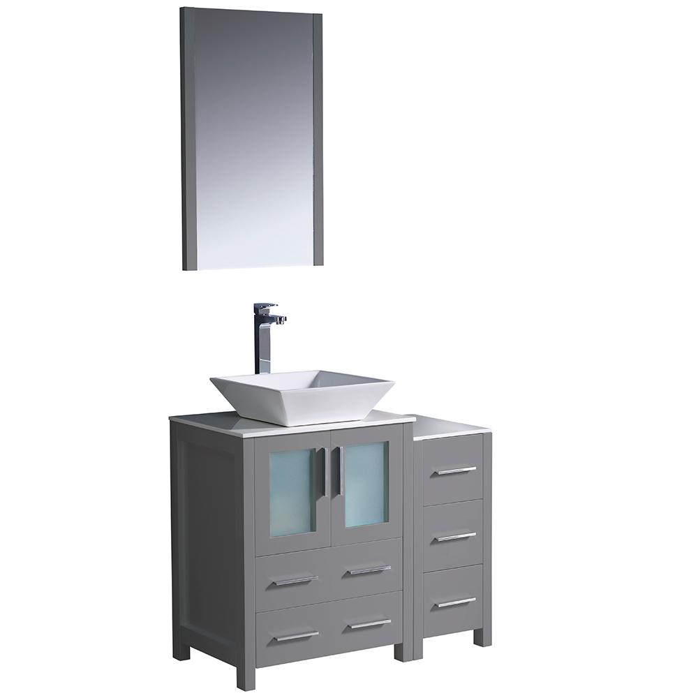 Fresca Torino 36" Gray Modern Bathroom Vanity w/ Side Cabinet & Vessel Sink Vanity Fresca 