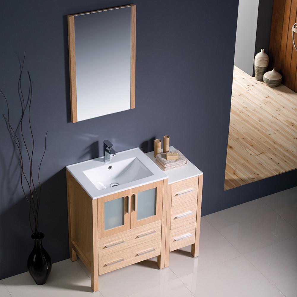 Fresca Torino 36" Light Oak Modern Vanity w/ Side Cabinet & Integrated Sink Vanity Fresca 