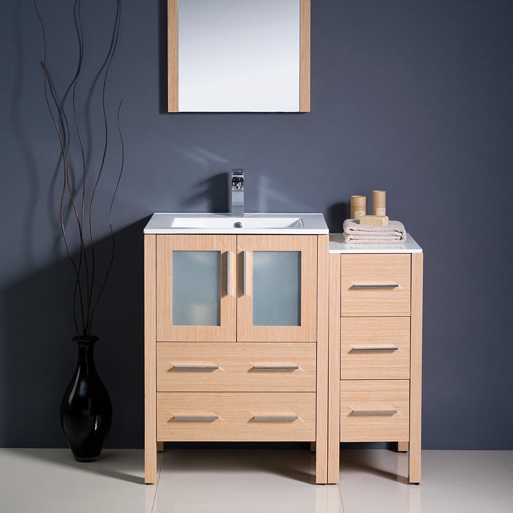 Fresca Torino 36" Light Oak Modern Vanity w/ Side Cabinet & Integrated Sink Vanity Fresca 