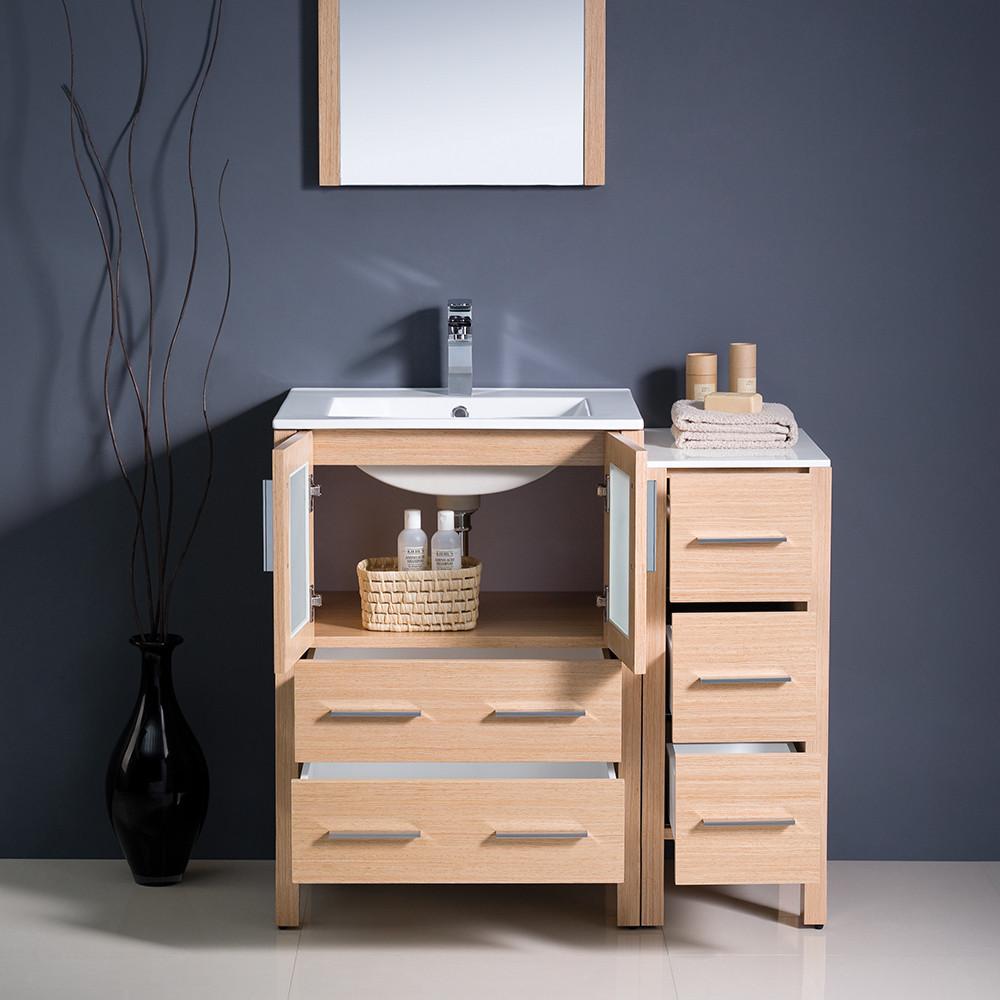 Fresca Torino 36" Light Oak Modern Vanity w/ Side Cabinet & Integrated Sink Vanity Fresca 