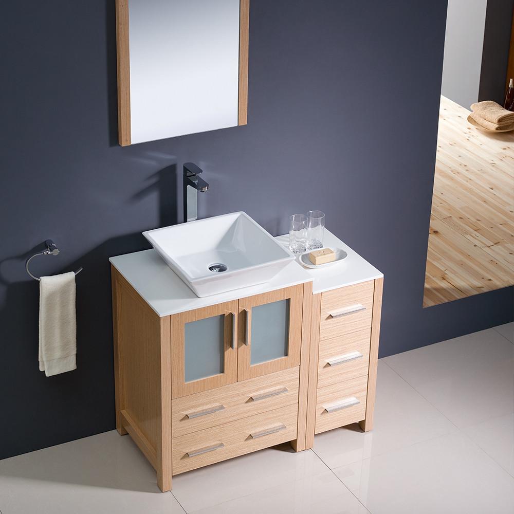 Fresca Torino 36" Light Oak Modern Bathroom Vanity w/ Side Cabinet & Vessel Sink Vanity Fresca 