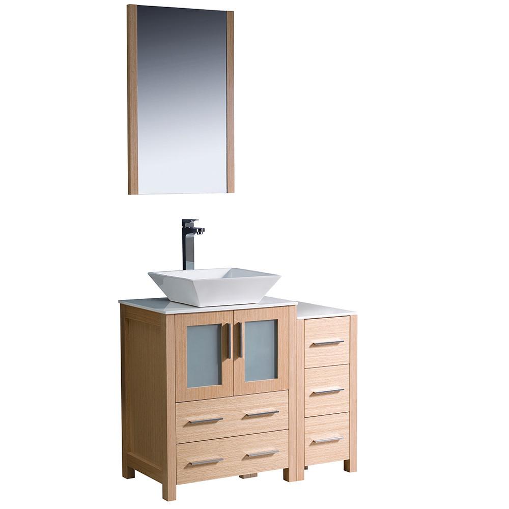 Fresca Torino 36" Light Oak Modern Bathroom Vanity w/ Side Cabinet & Vessel Sink Vanity Fresca 
