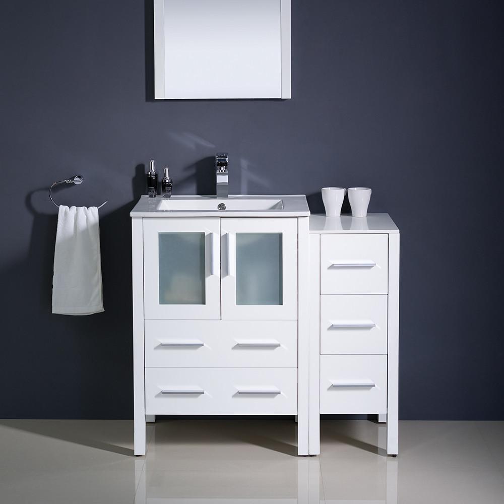 Torino 36" White Modern Bathroom Vanity w/ Side Cabinet & Free Faucet Vanity Fresca 