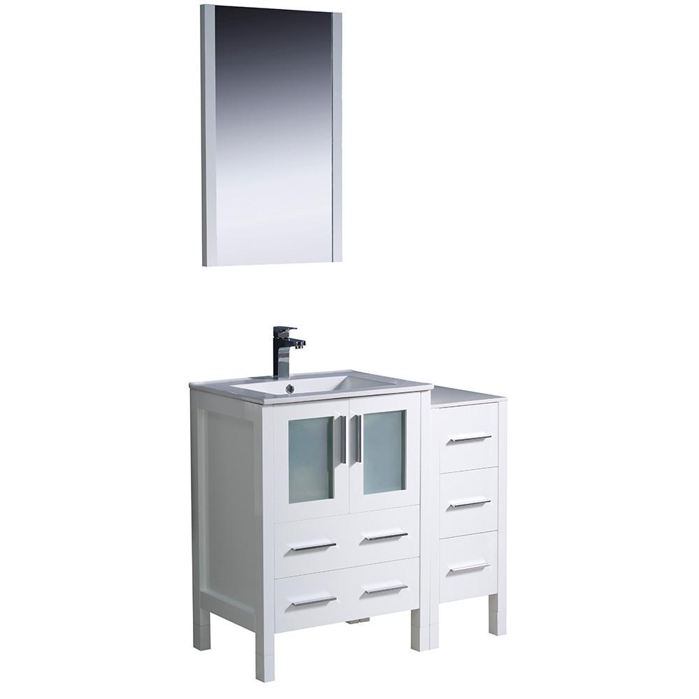Torino 36" White Modern Bathroom Vanity w/ Side Cabinet & Free Faucet Vanity Fresca 