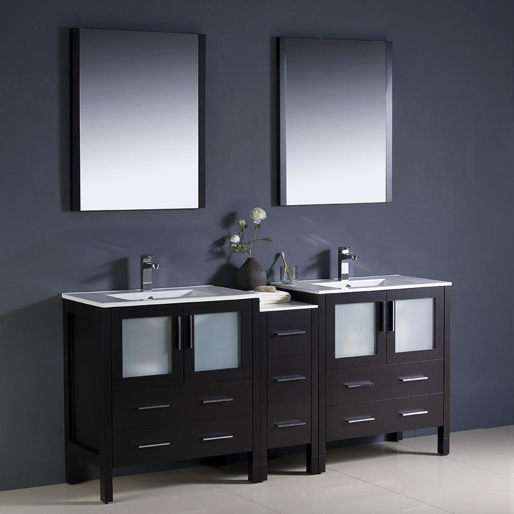 Fresca Torino 72" Espresso Modern Double Sink Vanity w/ Side Cabinet & Integrated Sinks Vanity Fresca 
