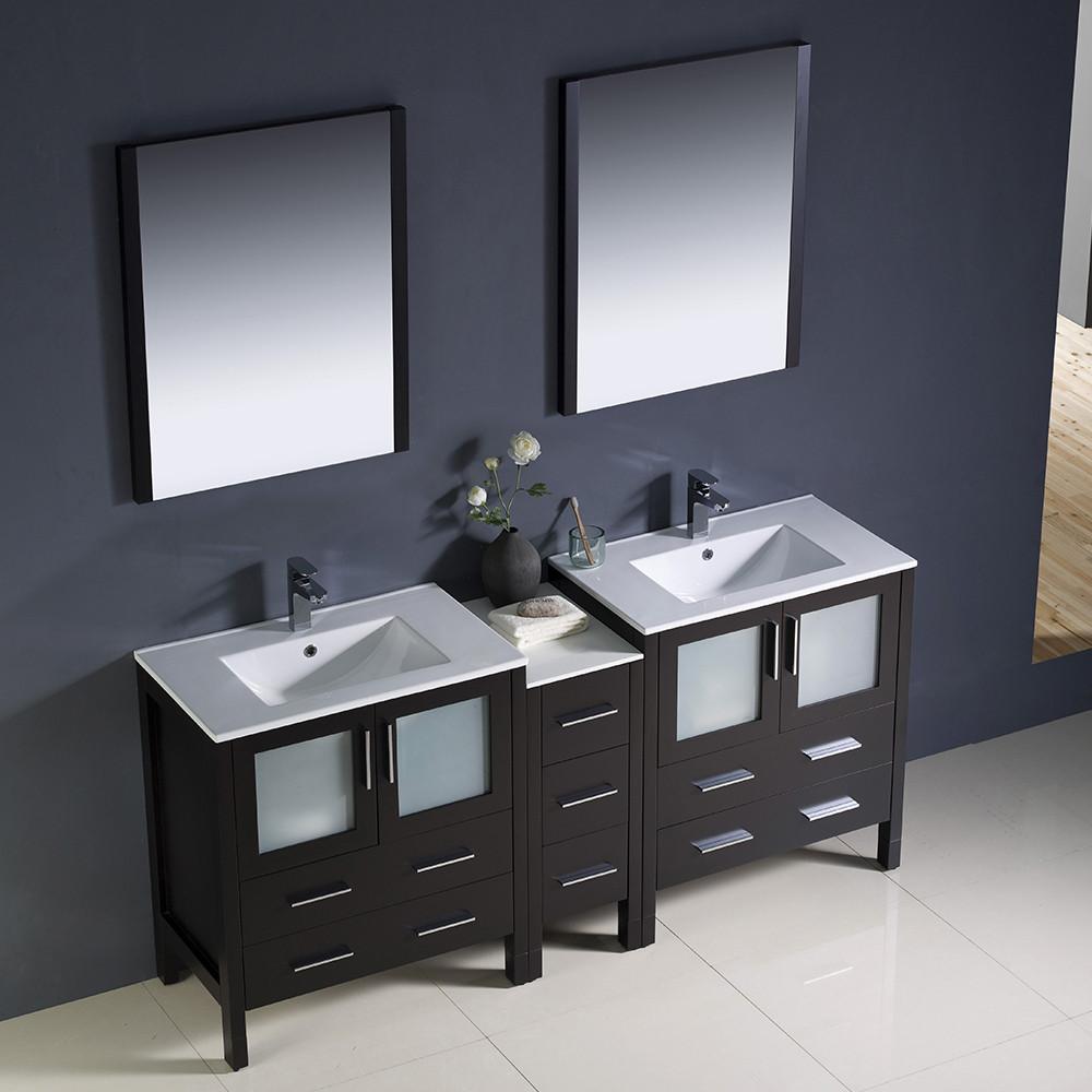 Fresca Torino 72" Espresso Modern Double Sink Vanity w/ Side Cabinet & Integrated Sinks Vanity Fresca 