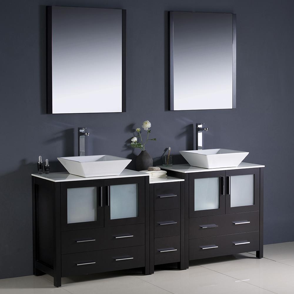 Fresca Torino 72" Espresso Modern Double Sink Vanity w/ Side Cabinet & Vessel Sinks Vanity Fresca 