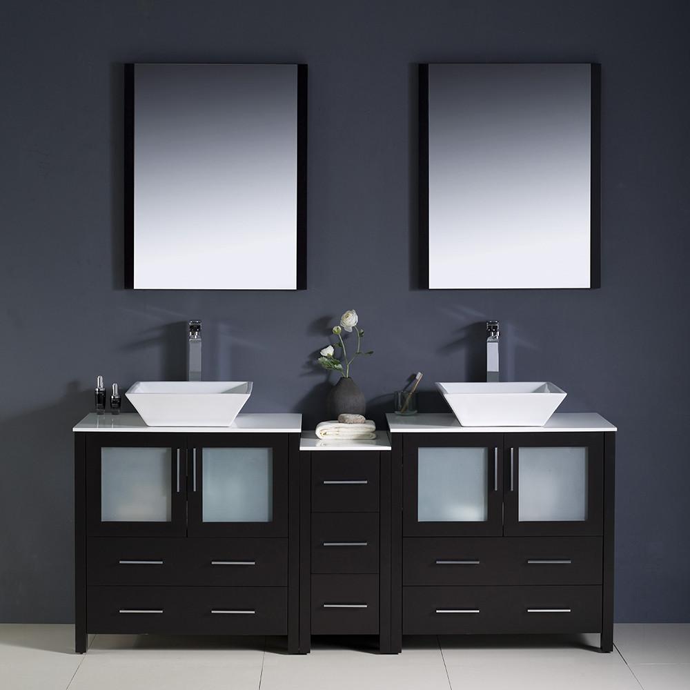 Fresca Torino 72" Espresso Modern Double Sink Vanity w/ Side Cabinet & Vessel Sinks Vanity Fresca 