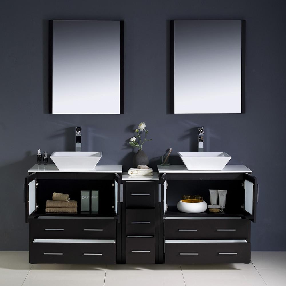 Fresca Torino 72" Espresso Modern Double Sink Vanity w/ Side Cabinet & Vessel Sinks Vanity Fresca 