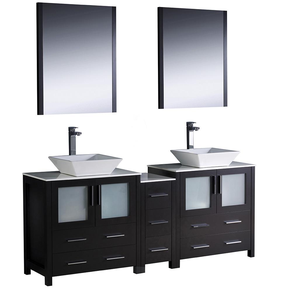 Fresca Torino 72" Espresso Modern Double Sink Vanity w/ Side Cabinet & Vessel Sinks Vanity Fresca 