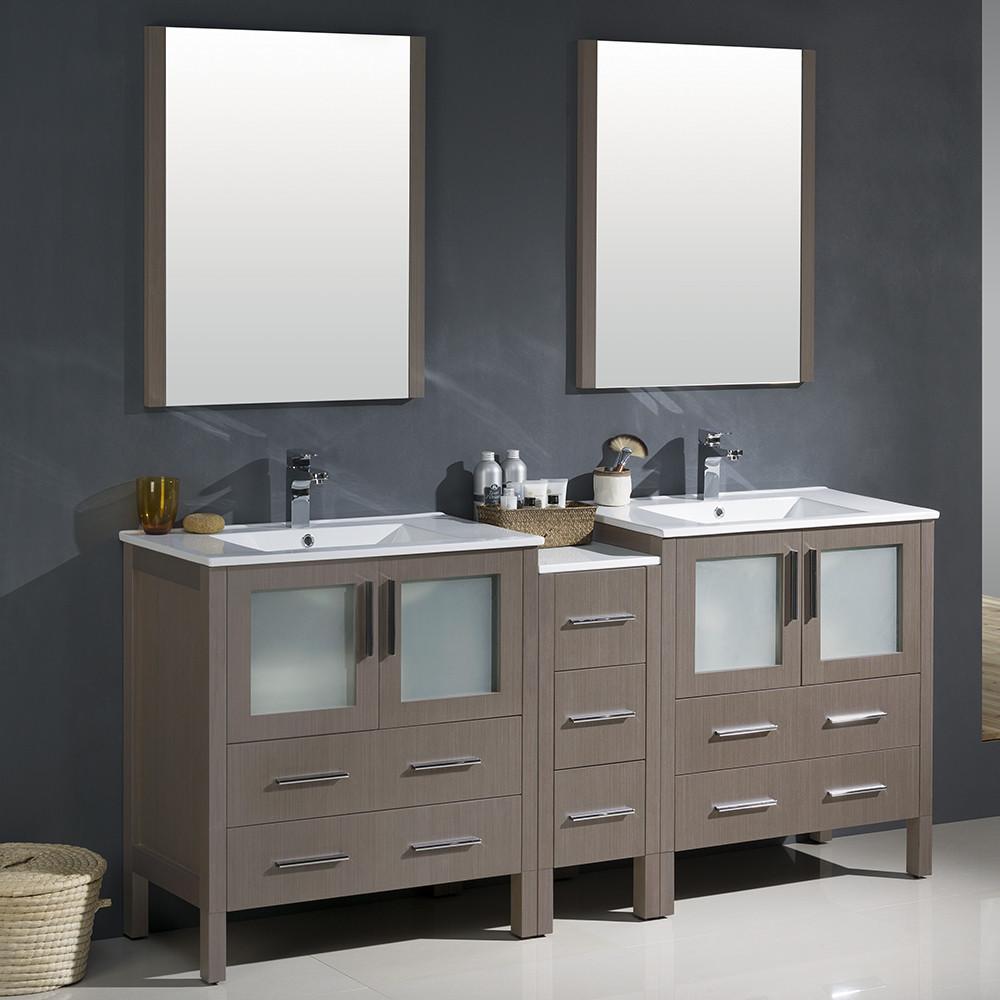 Fresca Torino 72" Gray Oak Modern Double Sink Vanity w/ Side Cabinet & Integrated Sinks Vanity Fresca 