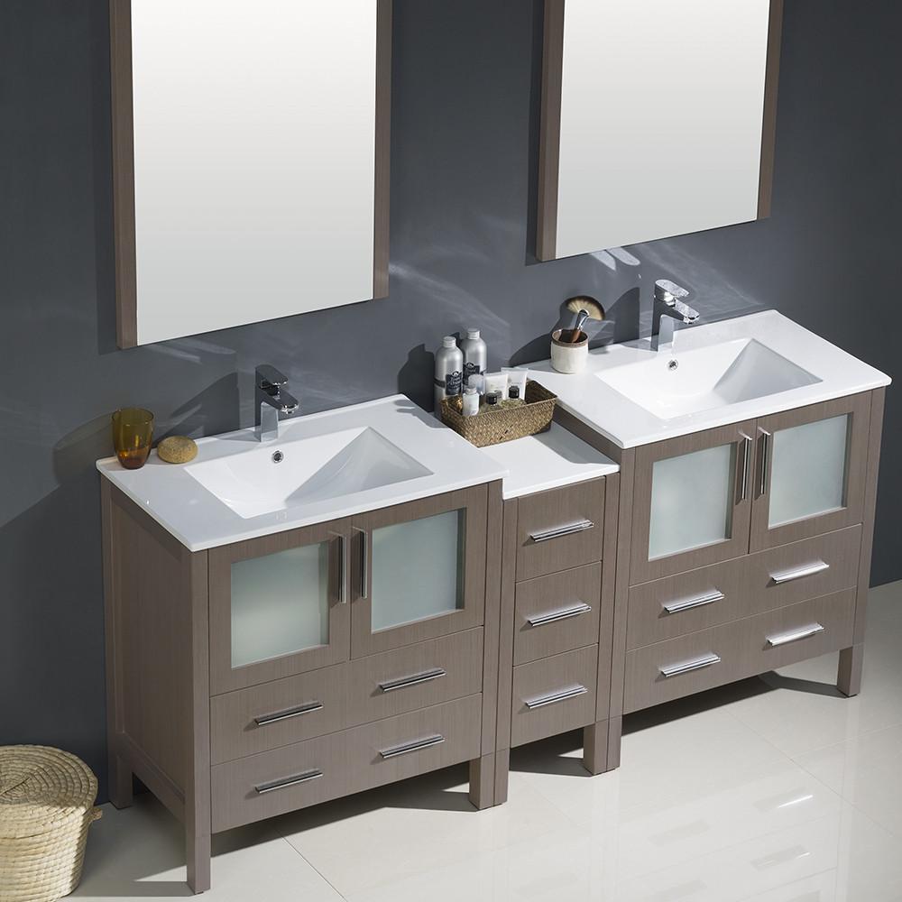Fresca Torino 72" Gray Oak Modern Double Sink Vanity w/ Side Cabinet & Integrated Sinks Vanity Fresca 