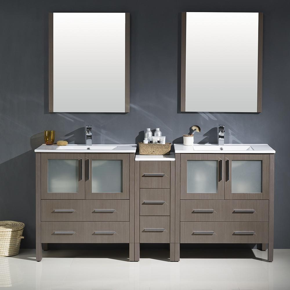 Fresca Torino 72" Gray Oak Modern Double Sink Vanity w/ Side Cabinet & Integrated Sinks Vanity Fresca 