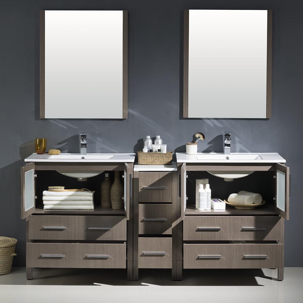 Fresca Torino 72" Gray Oak Modern Double Sink Vanity w/ Side Cabinet & Integrated Sinks Vanity Fresca 