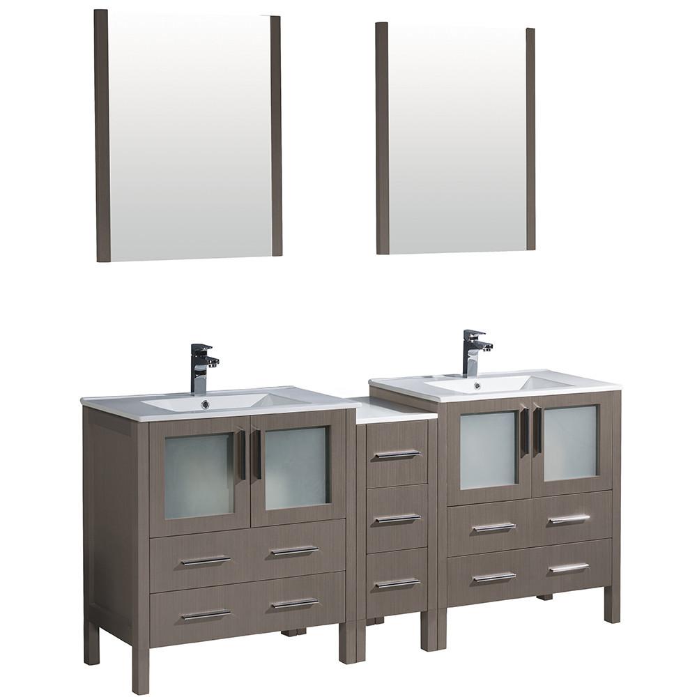 Fresca Torino 72" Gray Oak Modern Double Sink Vanity w/ Side Cabinet & Integrated Sinks Vanity Fresca 