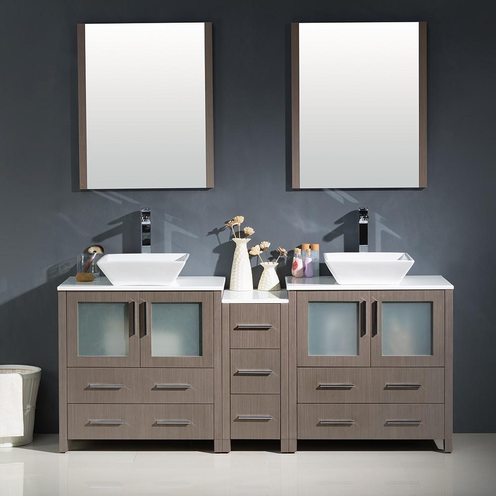 Fresca Torino 72" Gray Oak Modern Double Sink Vanity w/ Side Cabinet & Vessel Sinks Vanity Fresca 