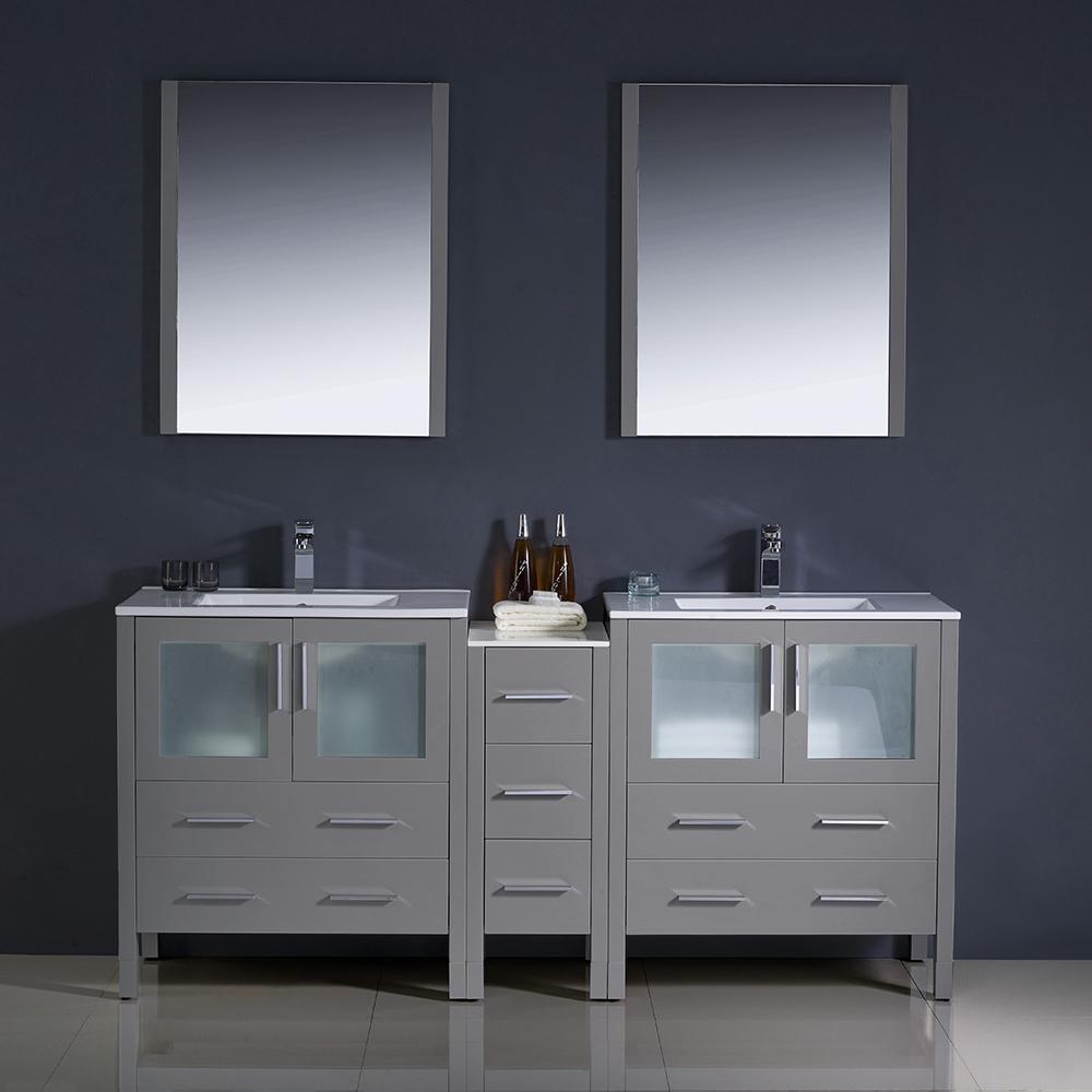 Fresca Torino 72" Gray Modern Double Sink Bathroom Vanity w/ Side Cabinet & Integrated Sinks Vanity Fresca 