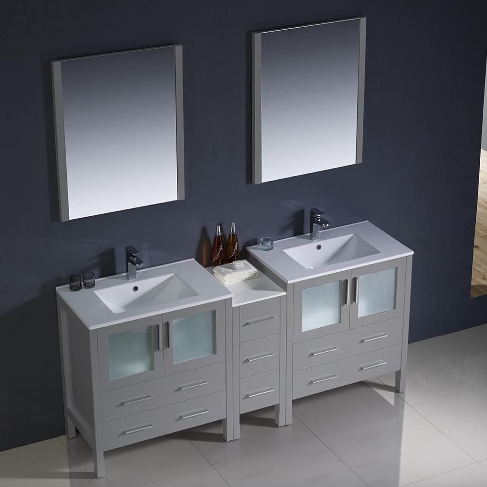 Fresca Torino 72" Gray Modern Double Sink Bathroom Vanity w/ Side Cabinet & Integrated Sinks Vanity Fresca 