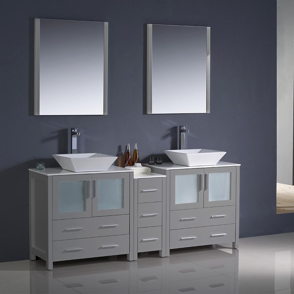 Fresca Torino 72" Gray Modern Double Sink Bathroom Vanity w/ Side Cabinet & Vessel Sinks Vanity Fresca 