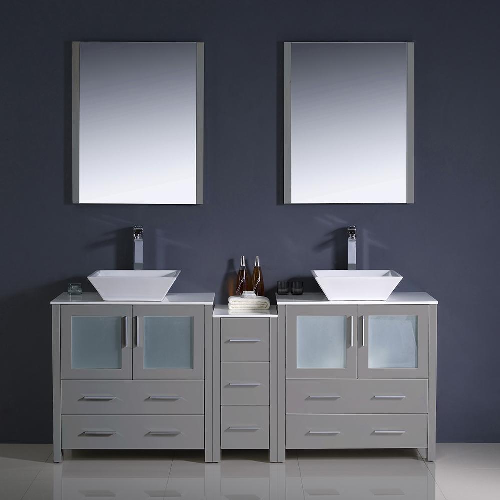 Fresca Torino 72" Gray Modern Double Sink Bathroom Vanity w/ Side Cabinet & Vessel Sinks Vanity Fresca 