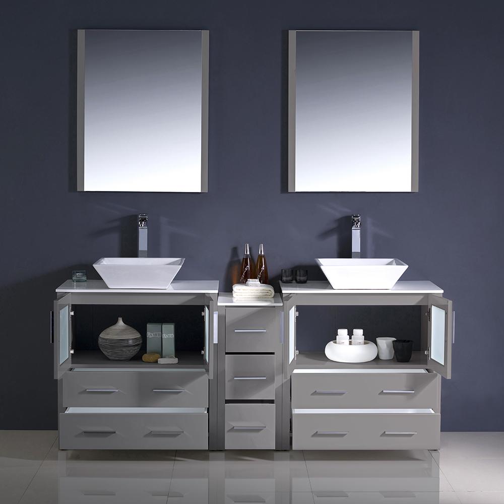 Fresca Torino 72" Gray Modern Double Sink Bathroom Vanity w/ Side Cabinet & Vessel Sinks Vanity Fresca 