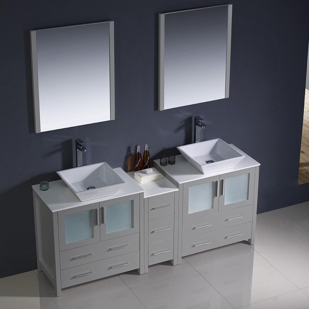 Fresca Torino 72" Gray Modern Double Sink Bathroom Vanity w/ Side Cabinet & Vessel Sinks Vanity Fresca 