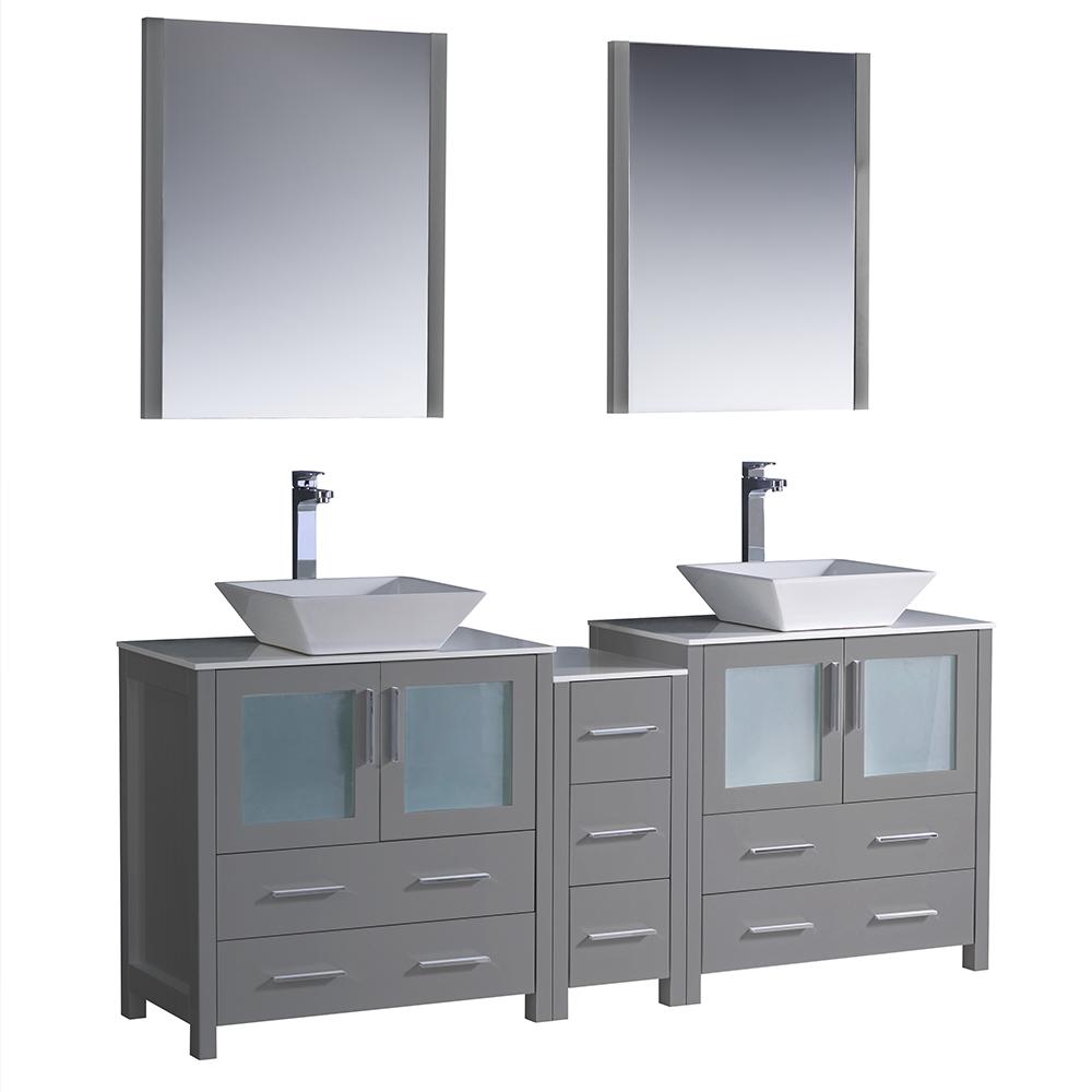 Fresca Torino 72" Gray Modern Double Sink Bathroom Vanity w/ Side Cabinet & Vessel Sinks Vanity Fresca 