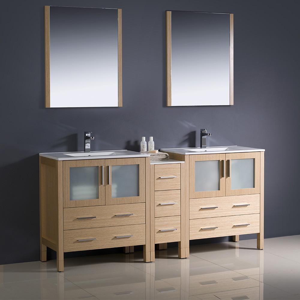 Fresca Torino 72" Light Oak Modern Double Sink Vanity w/ Side Cabinet & Integrated Sinks Vanity Fresca 