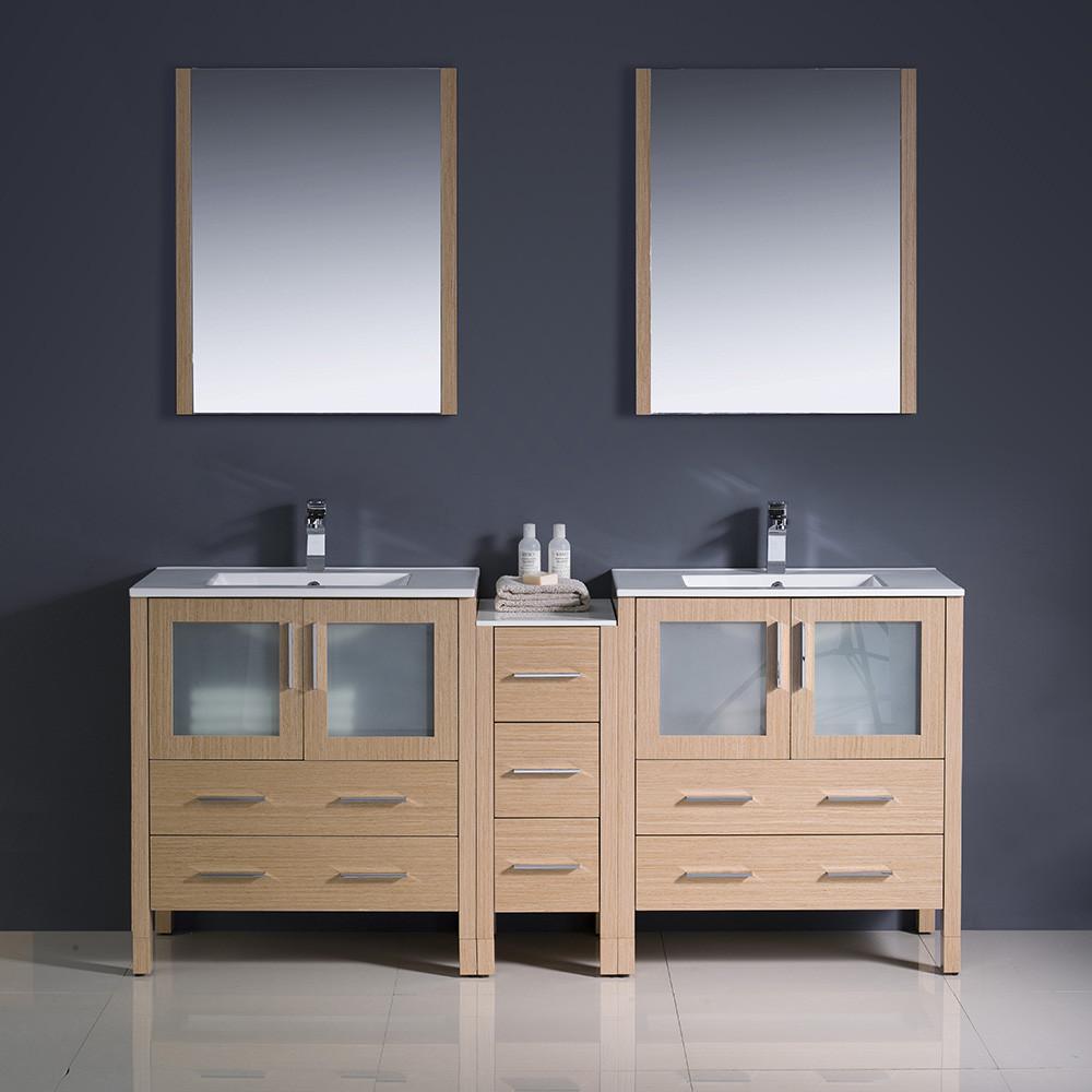 Fresca Torino 72" Light Oak Modern Double Sink Vanity w/ Side Cabinet & Integrated Sinks Vanity Fresca 