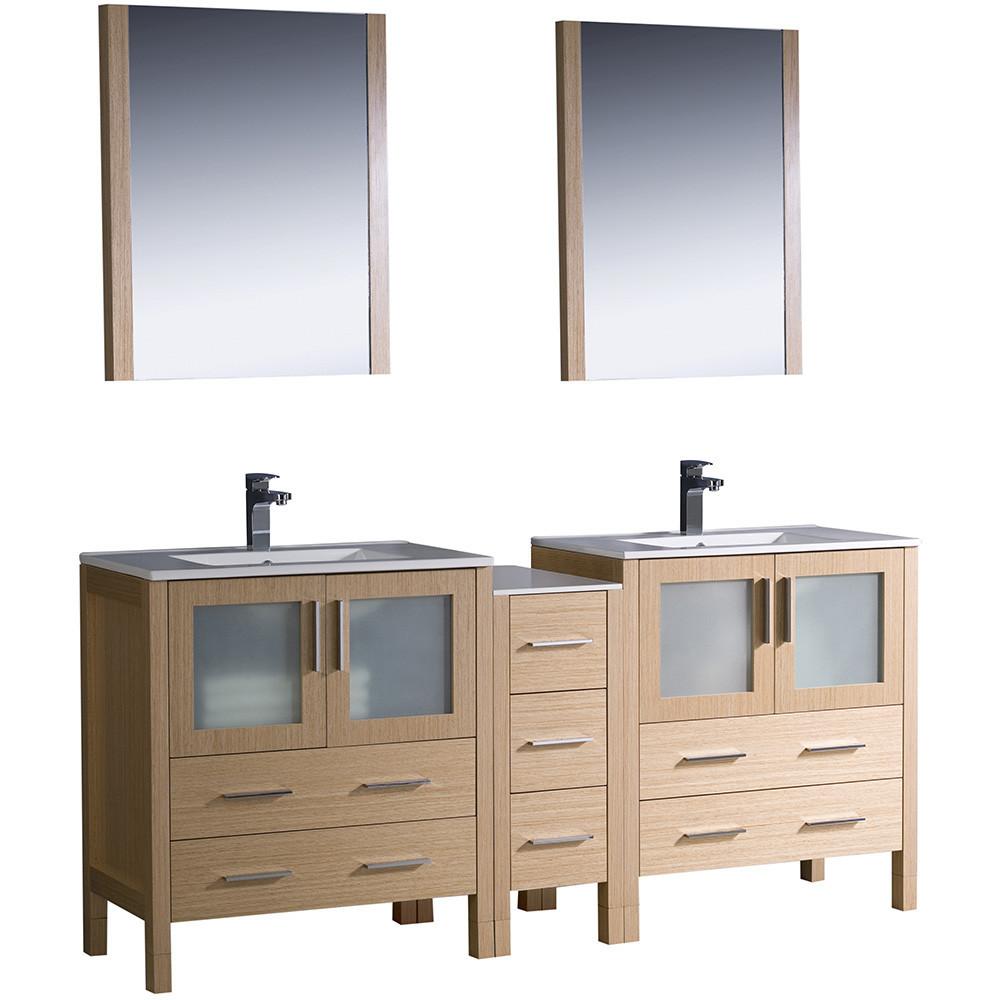 Fresca Torino 72" Light Oak Modern Double Sink Vanity w/ Side Cabinet & Integrated Sinks Vanity Fresca 