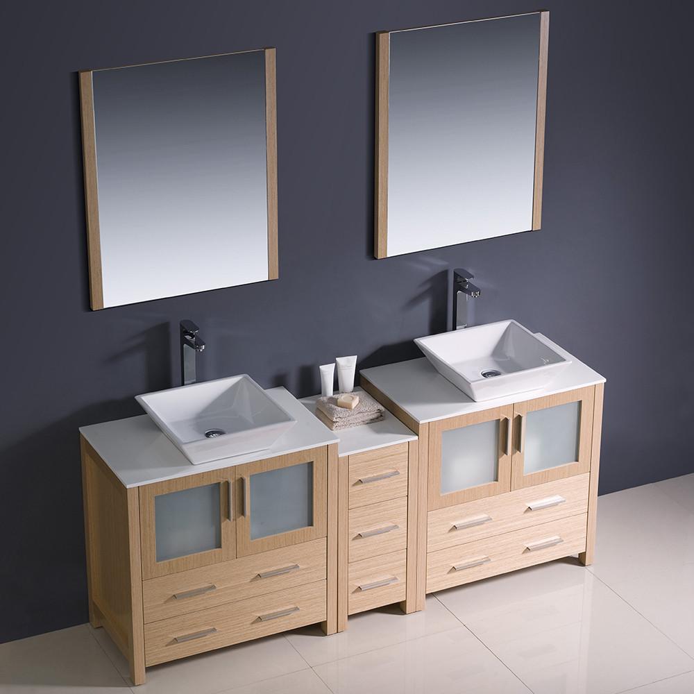 Fresca Torino 72" Light Oak Modern Double Sink Vanity w/ Side Cabinet & Vessel Sinks Vanity Fresca 